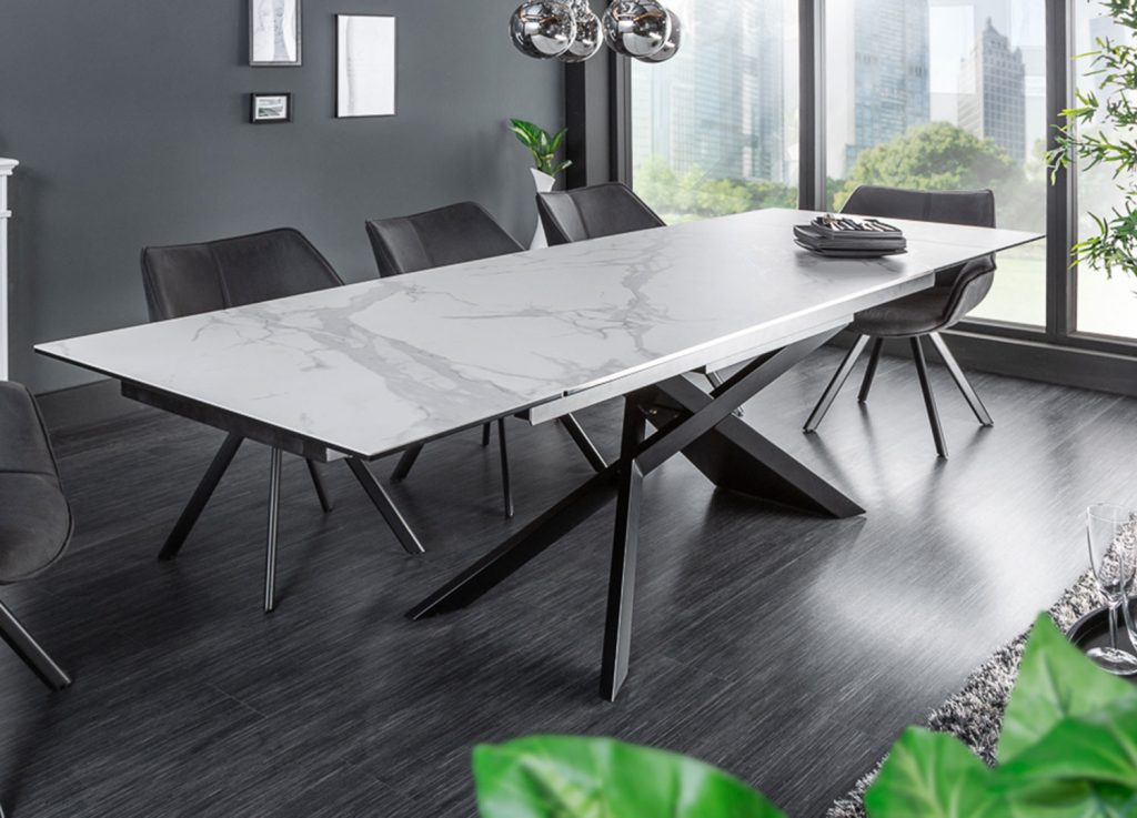 Table repas céramique extensible / Effet marbre blanc