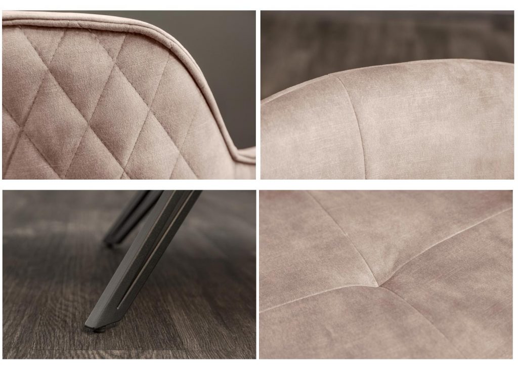 Chaise grège velours matelassée / Avec accoudoirs