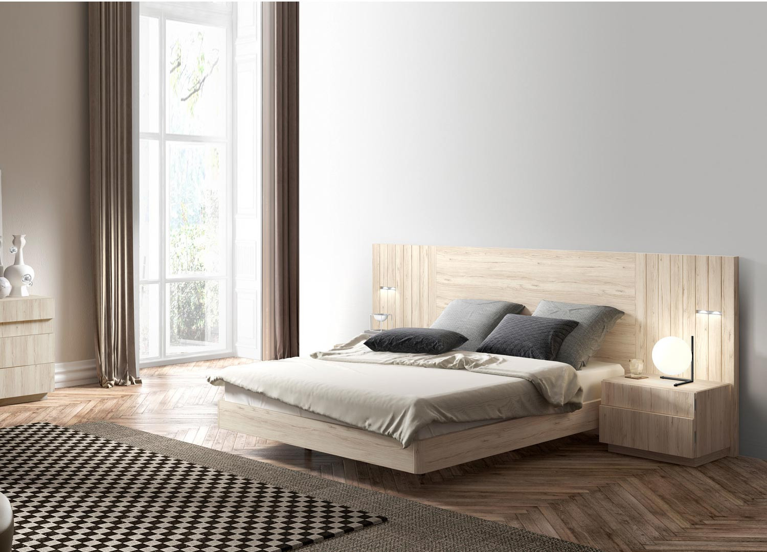 Lit palette adulte avec tête de lit et matelas - Aro