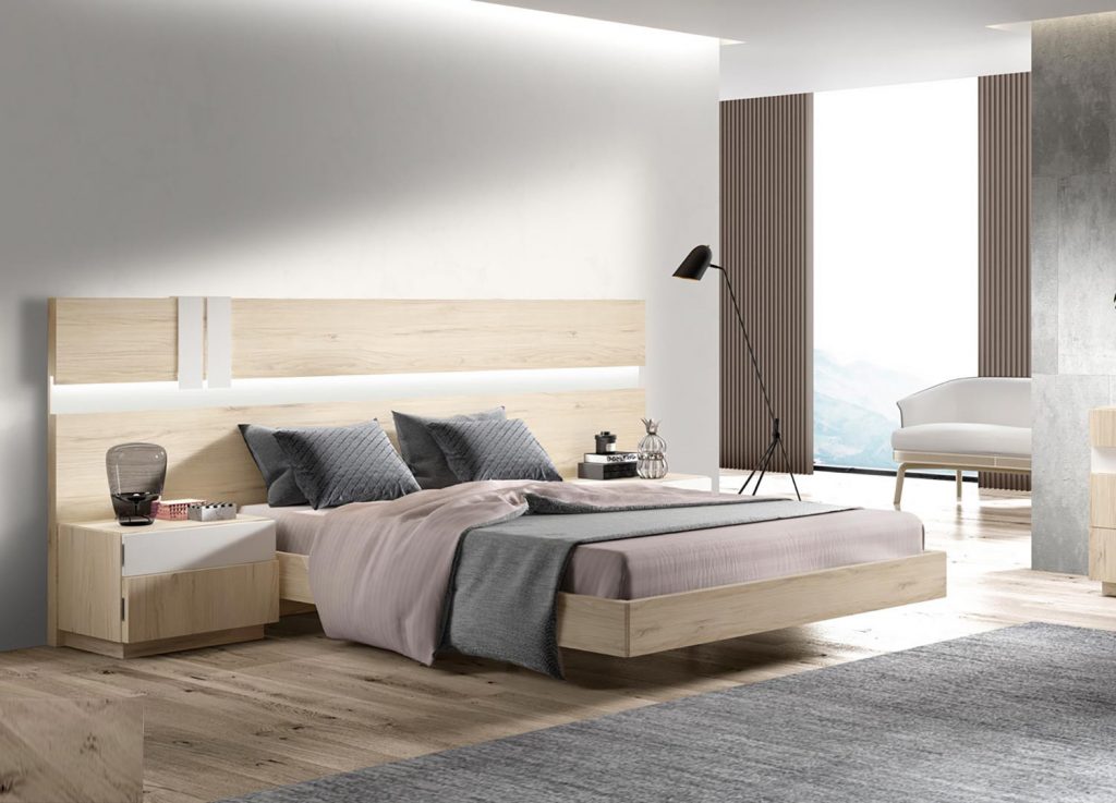Lit chambre adulte avec chevets et LED