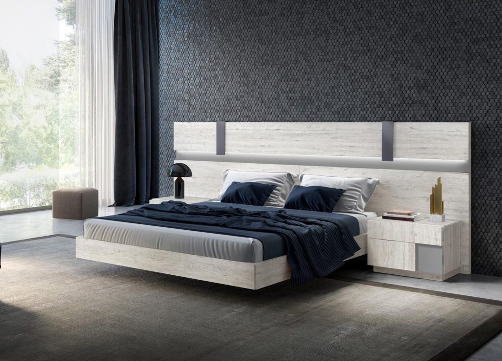 Lit double contemporain avec chevets et LED