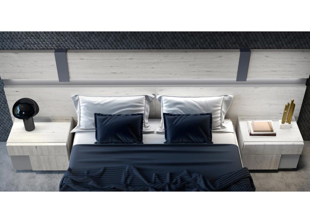 Lit double contemporain avec chevets et LED