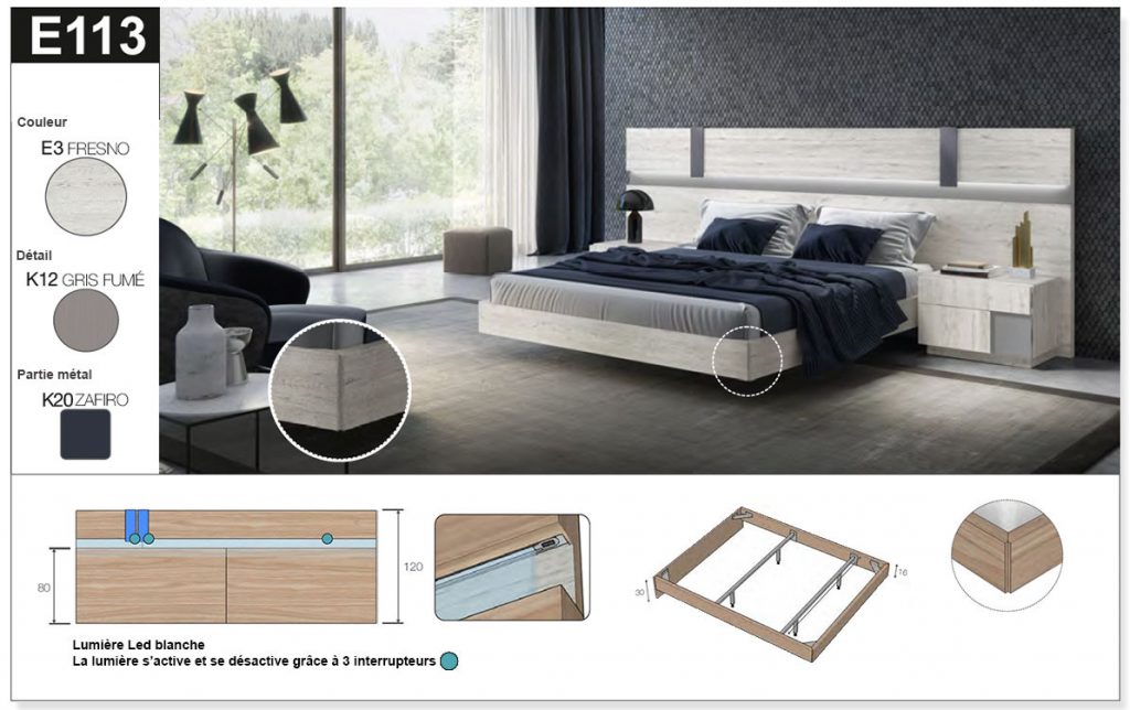 Lit double contemporain avec chevets et LED