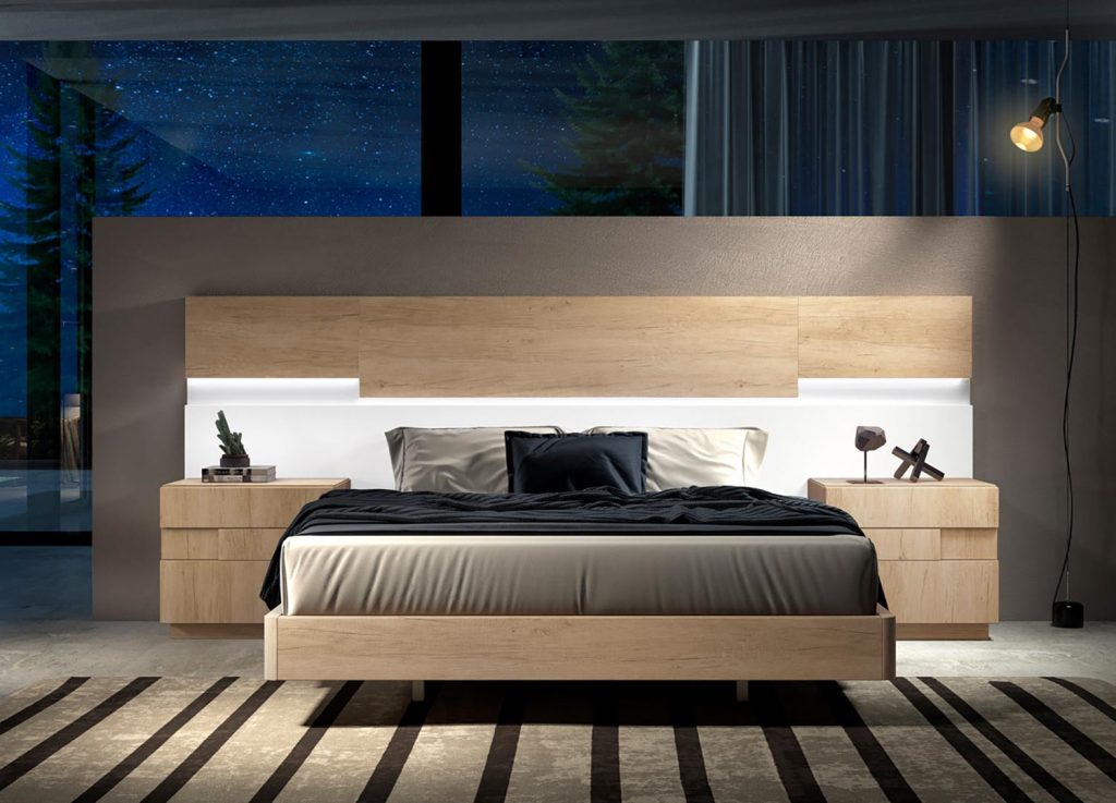Lit design contemporain avec chevets et LED