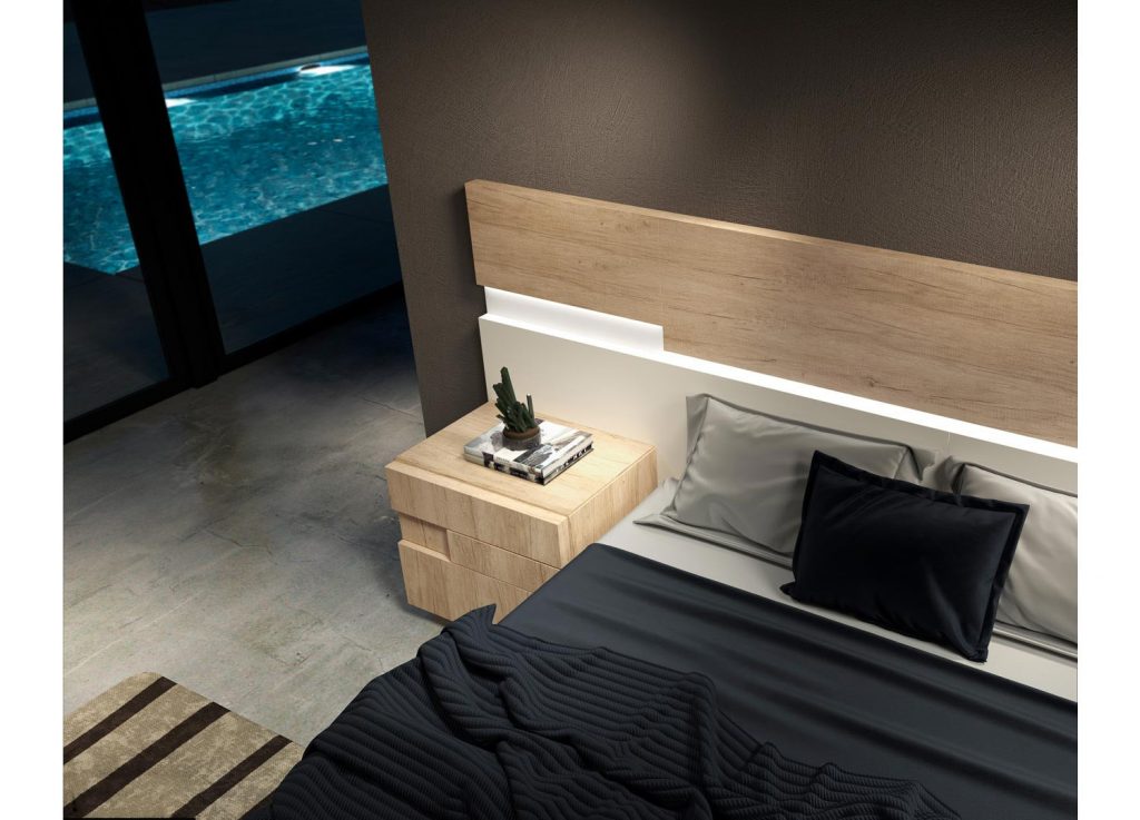Lit design contemporain avec chevets et LED