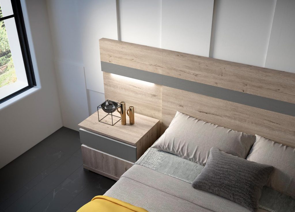 Lit adulte tête de lit à LED avec chevets