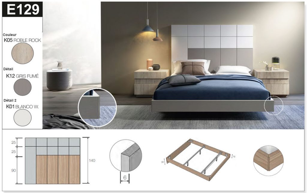 Lit double adulte design avec chevets