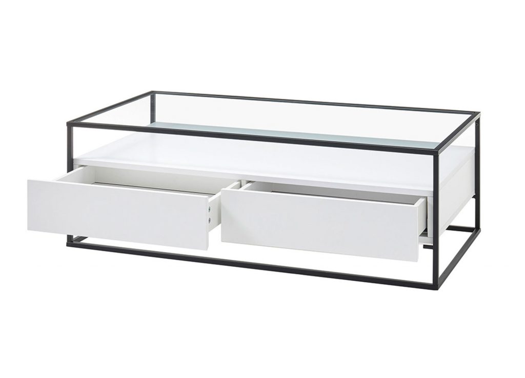 Table de salon verre et blanc mat design
