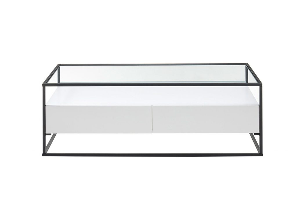 Table de salon verre et blanc mat design