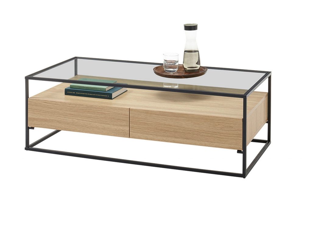 Table basse rectangulaire bois et verre