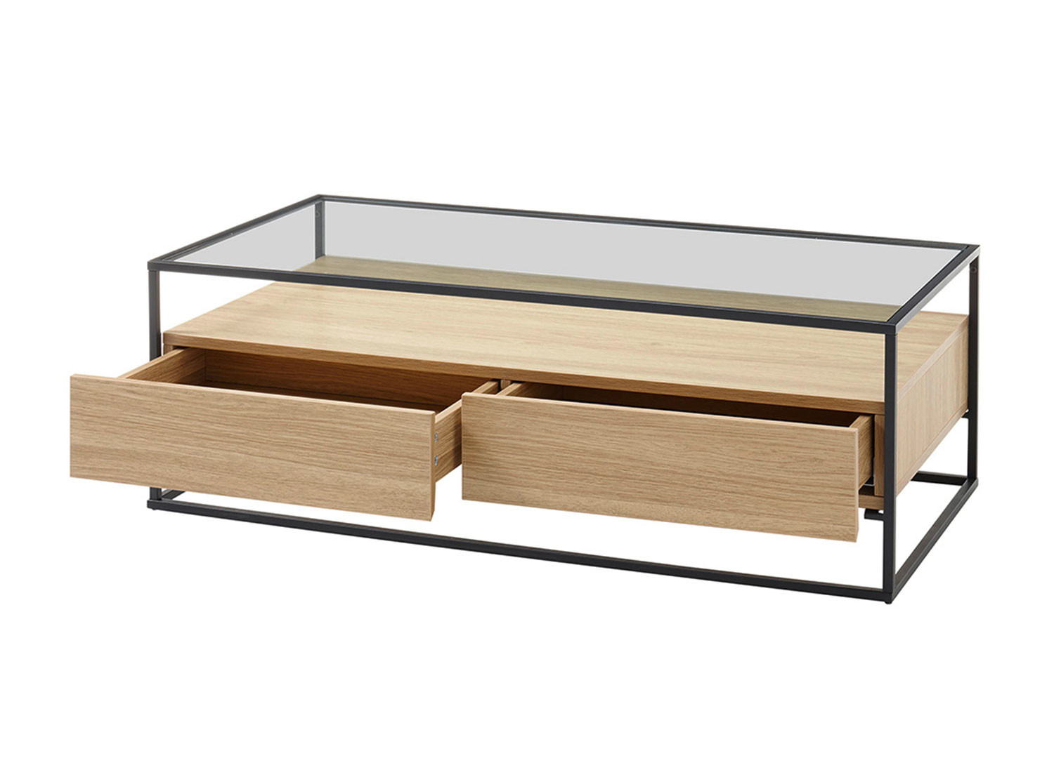 Table basse rectangulaire bois et verre