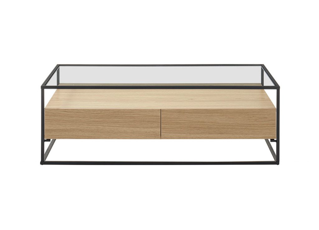 Table basse rectangulaire bois et verre