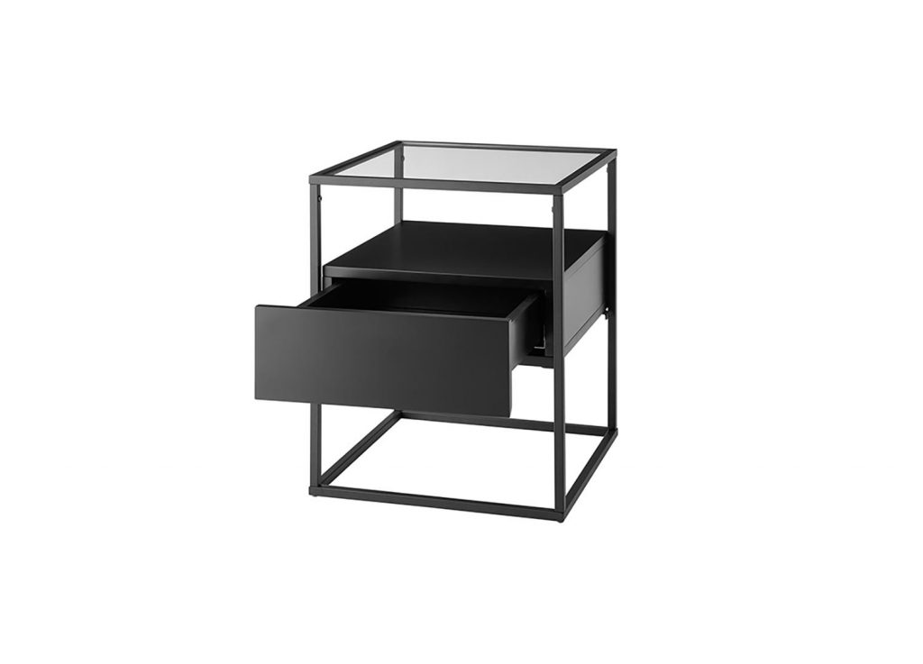 Bout de canapé bois noir et verre design