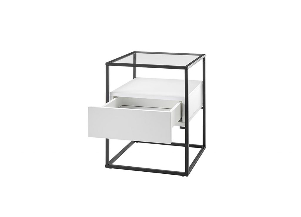 Bout de canapé bois blanc et verre design