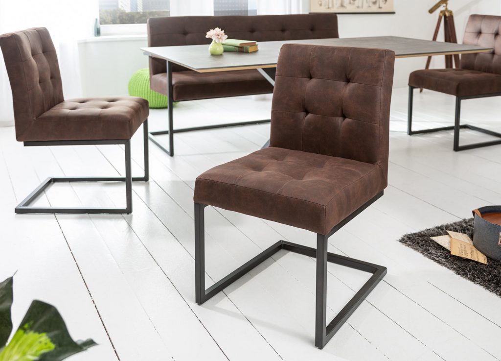 Chaise cantilever aspect cuir marron vintage