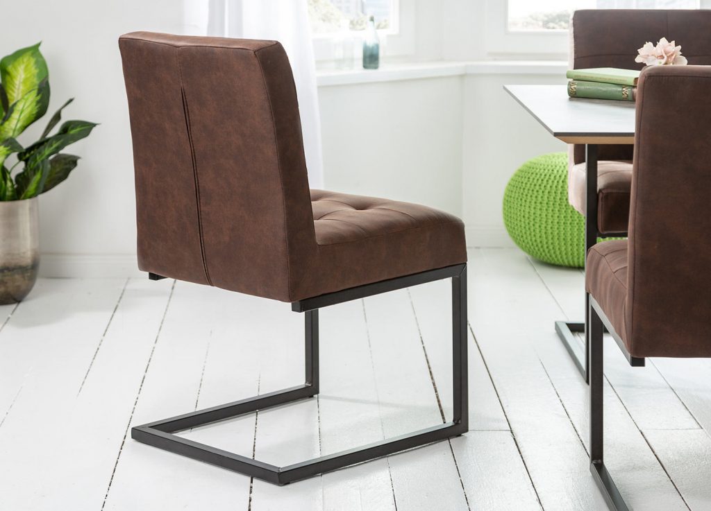 Chaise cantilever aspect cuir marron vintage
