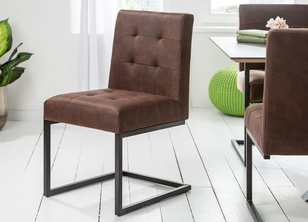 Chaise cantilever aspect cuir marron vintage