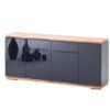 buffet long moderne noir laqué avec plateau en bois massif