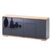 buffet long moderne noir laqué avec plateau en bois massif