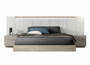 Lit double adulte avec chevets et tête de lit LED
