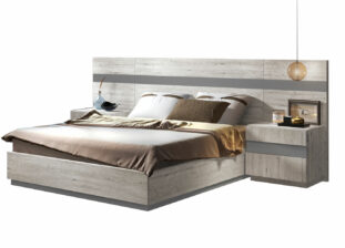 Lit avec sommier relevable en bois couleur gris