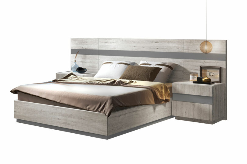 Lit avec sommier relevable en bois couleur gris
