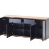 buffet long moderne noir laqué avec plateau en bois massif