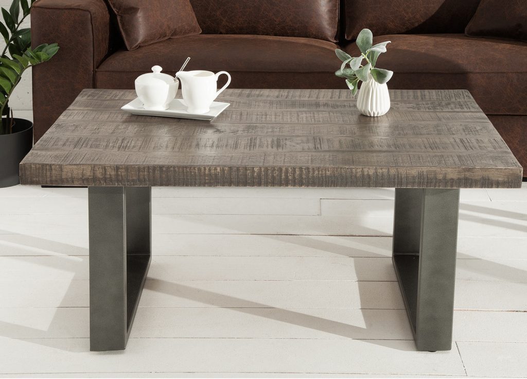 Table basse bois massif naturel pieds métal