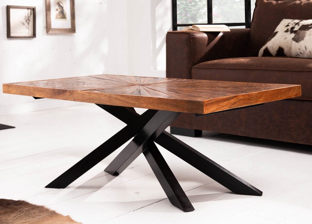 Table basse en bois de Manguier et métal