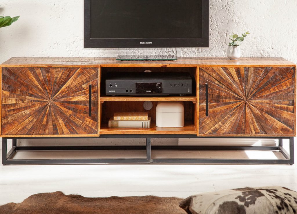Meuble télé bois massif avec motifs