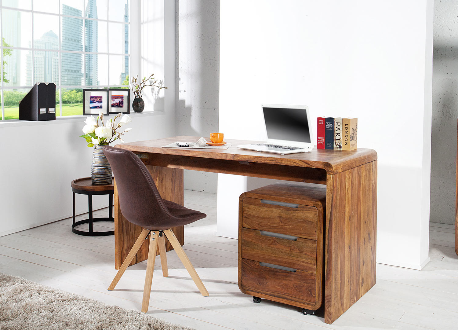 Bureau moderne en bois massif naturel de Sesham avec rangement