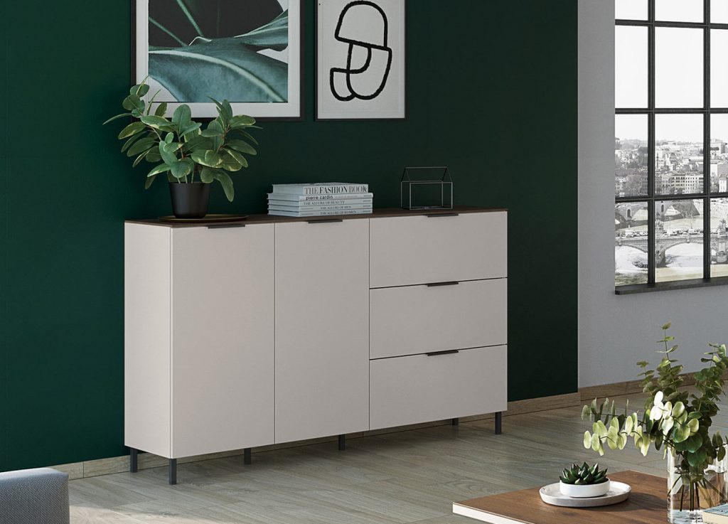 Buffet long bois blanc cachemire design