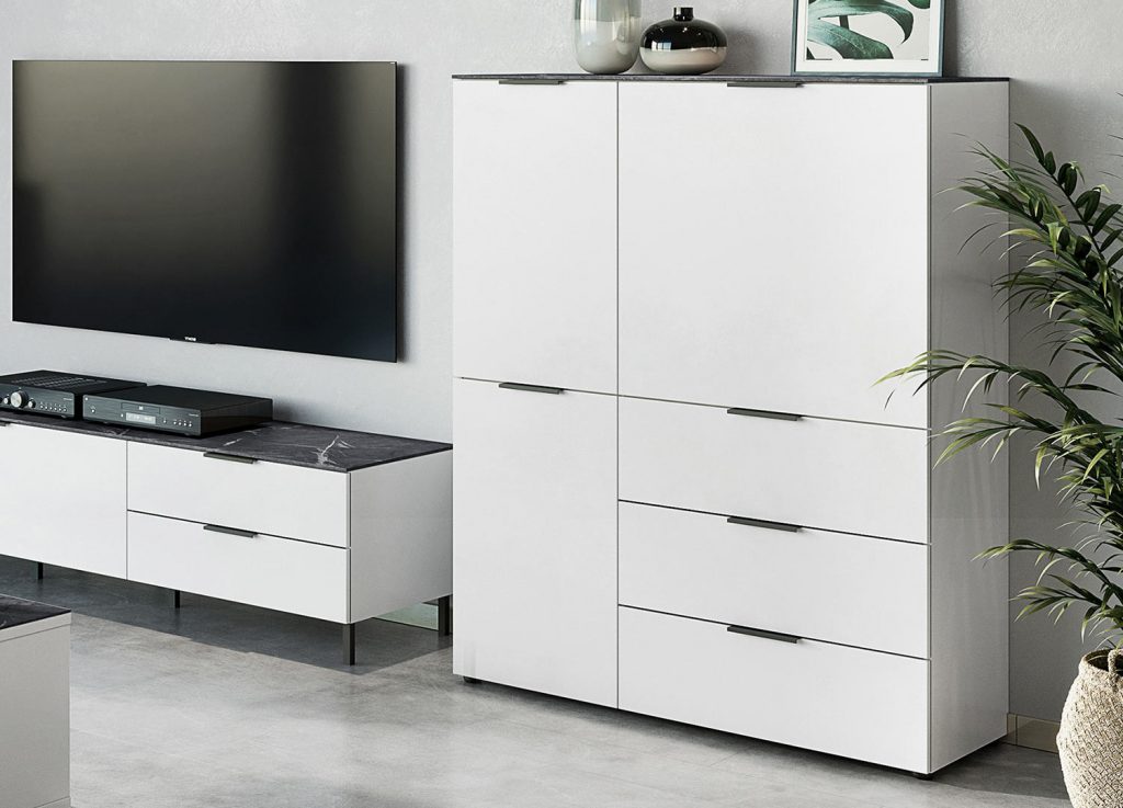 Buffet haut bois gris marbre design