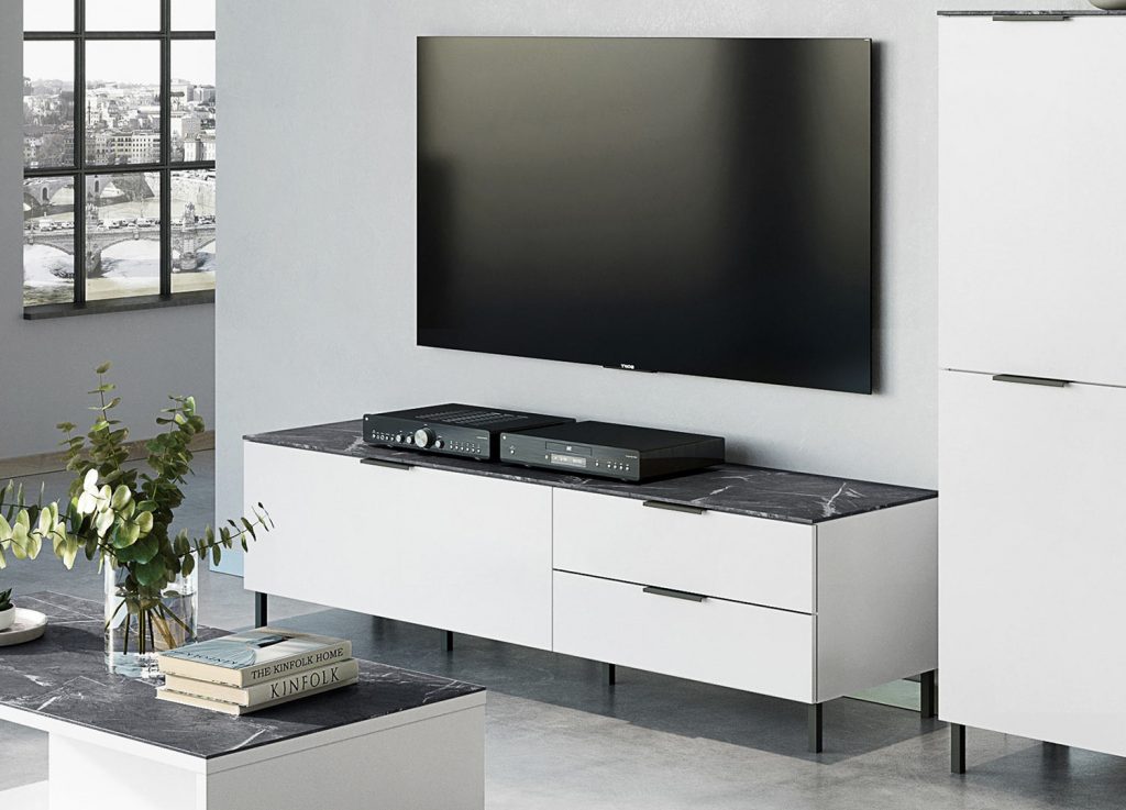 Meuble télé gris effet marbre contemporain
