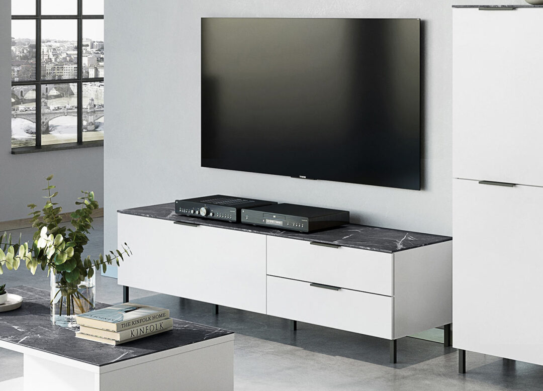 meuble tv blanc et gris effet marbre