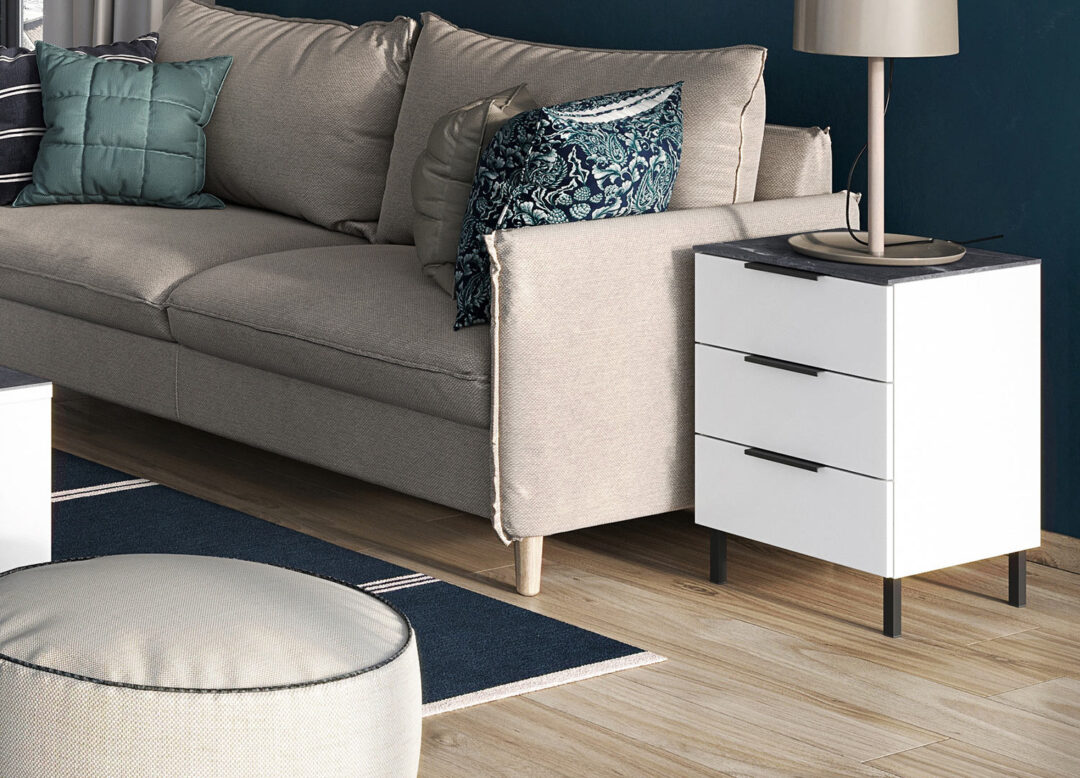 Table d'appoint blanche et effet marbre