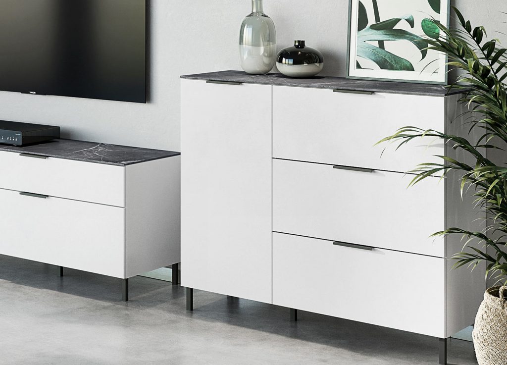 Grand meuble commode blanche et grise