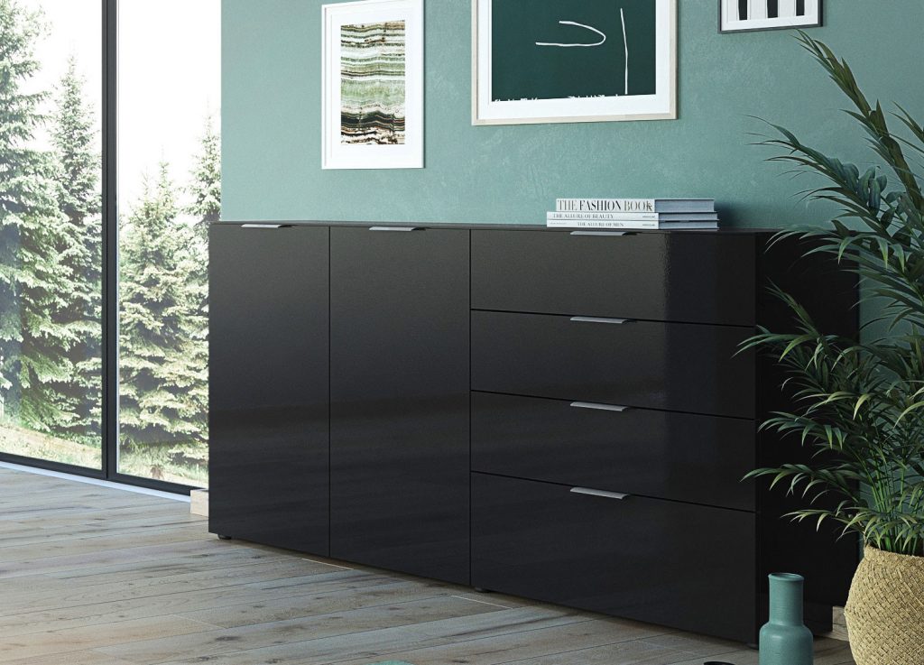 Grand meuble buffet noir et verre