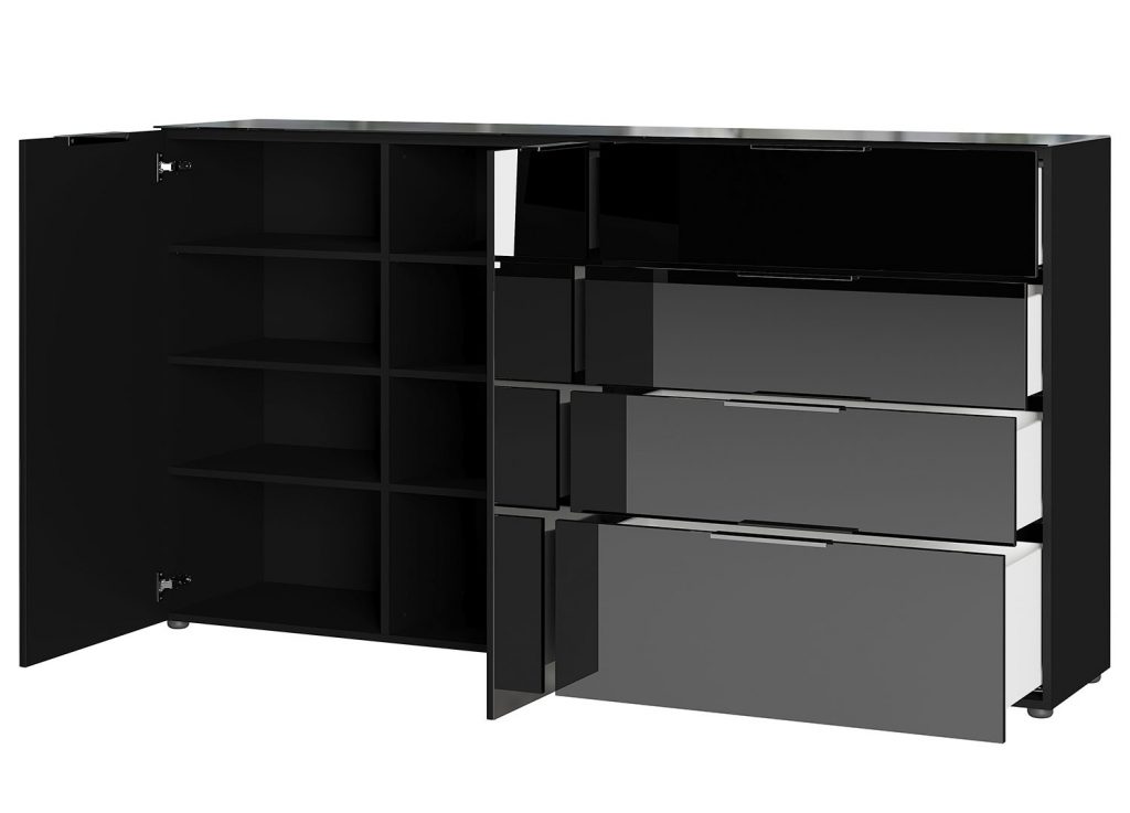 Grand meuble buffet noir et verre