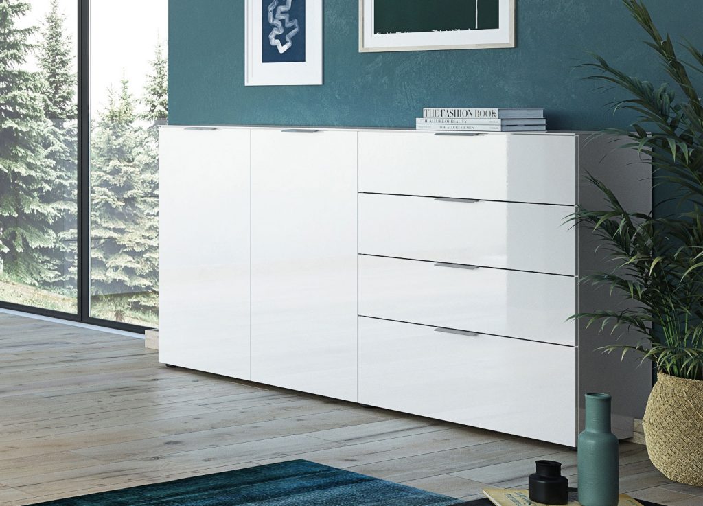 Grand meuble buffet blanc et verre