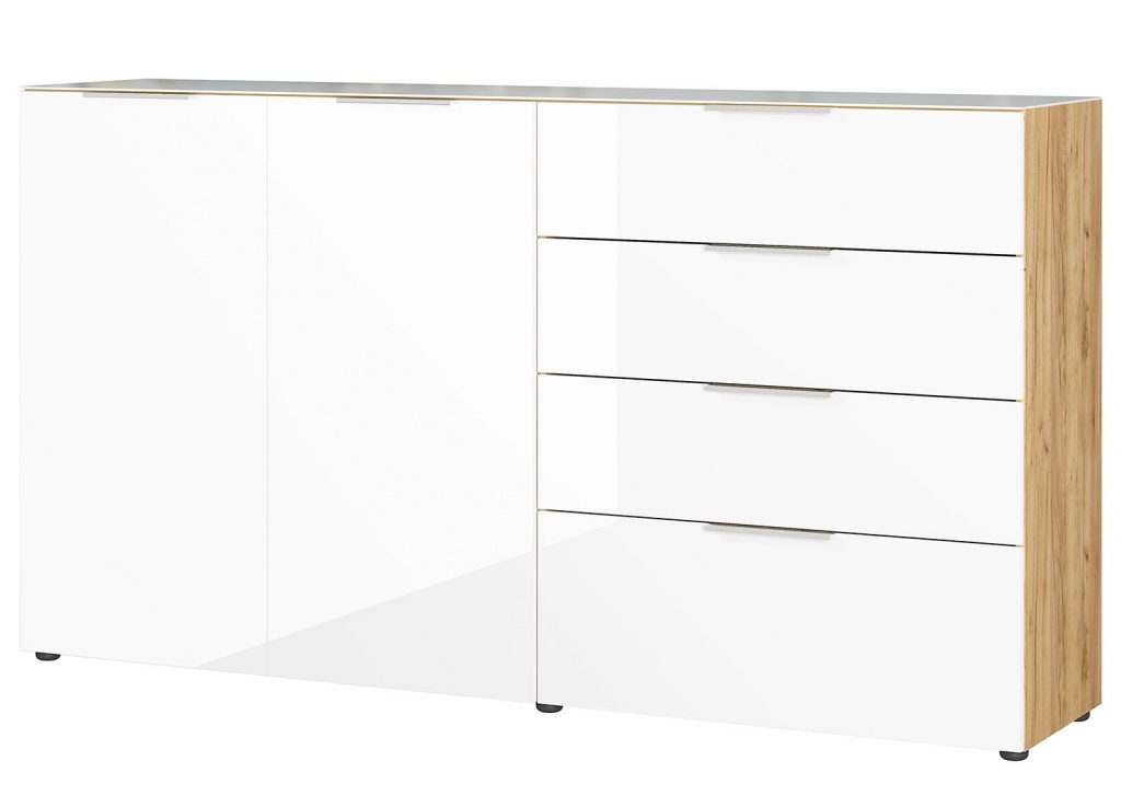 Grand meuble buffet blanc chêne et verre