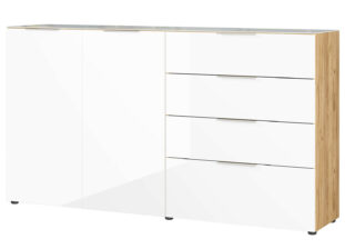 Grand meuble buffet blanc chêne et verre