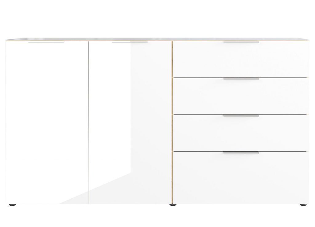 Grand meuble buffet blanc chêne et verre