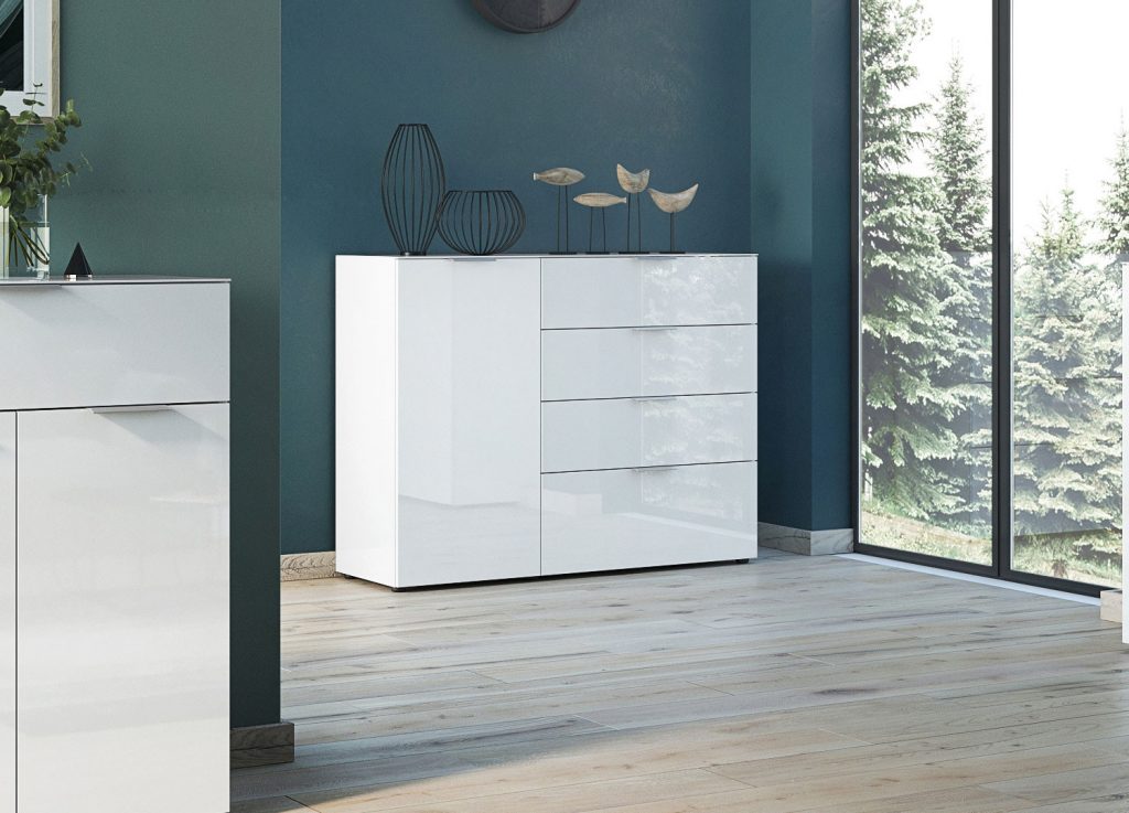 Petit meuble buffet blanc et verre