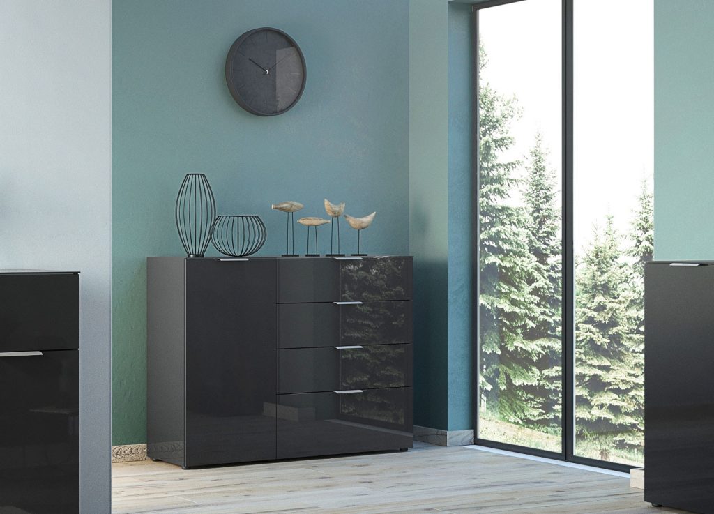 Petit meuble buffet noir et verre