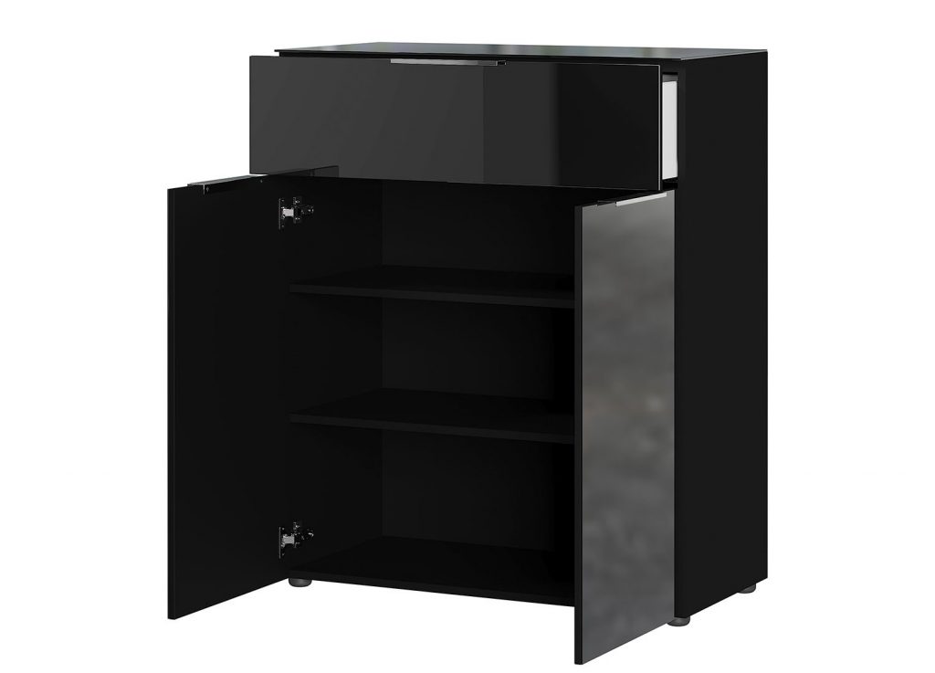 Meuble commode noir et verre