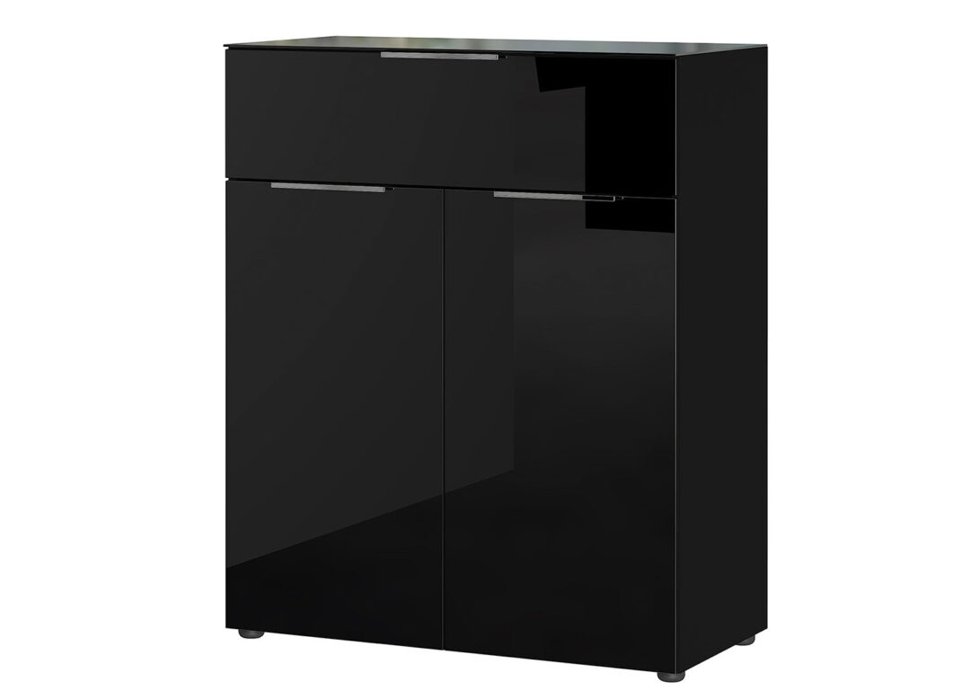 Meuble commode noir et verre