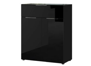 Meuble commode noir et verre