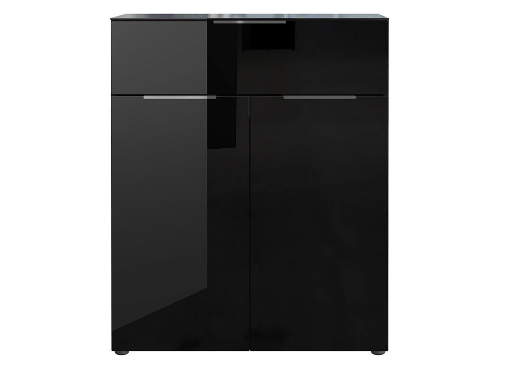 Meuble commode noir et verre