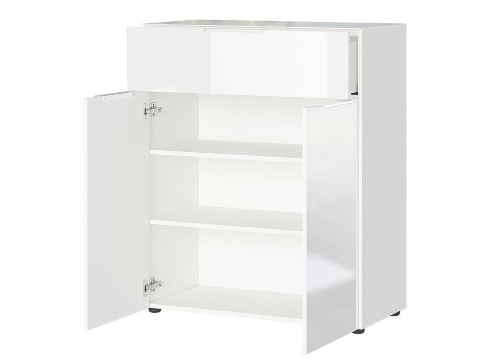 Meuble commode blanc et verre